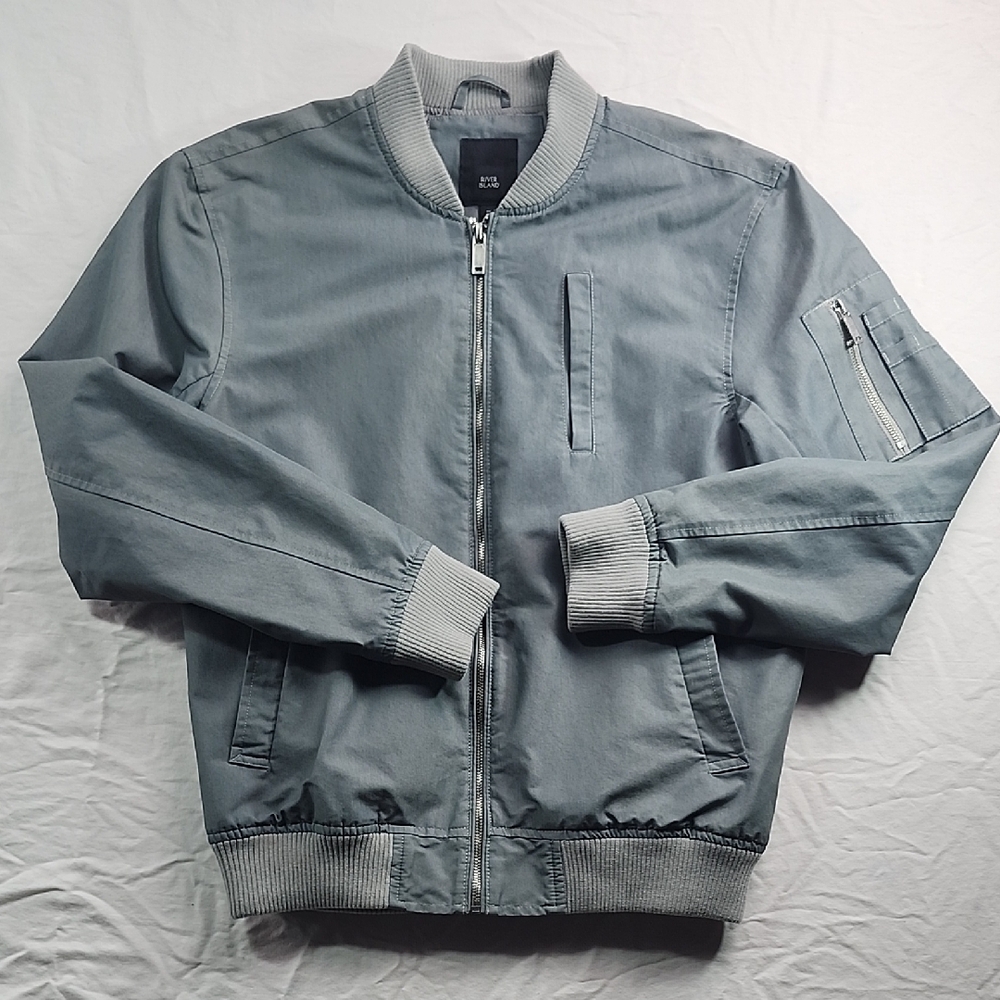 River Island Gray Bomber Jacket with Ribbed Collar and Long Sleeves